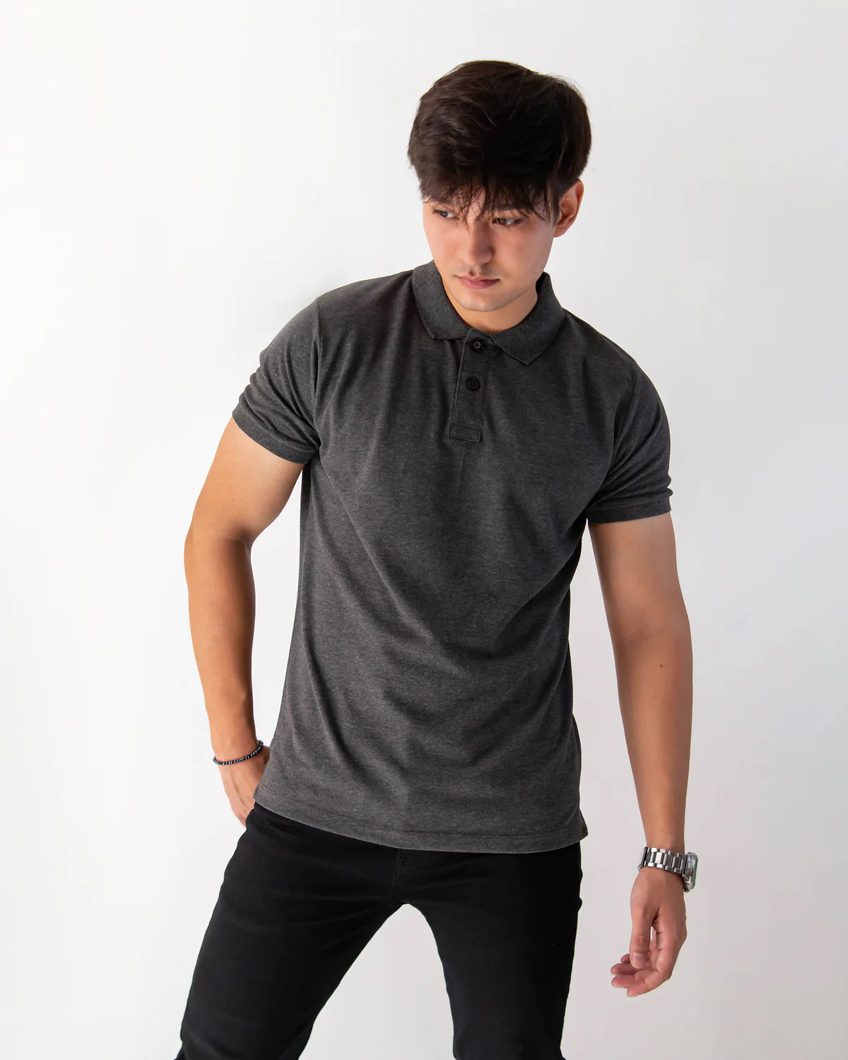 Men's Ribbed Collar Polo - Grey