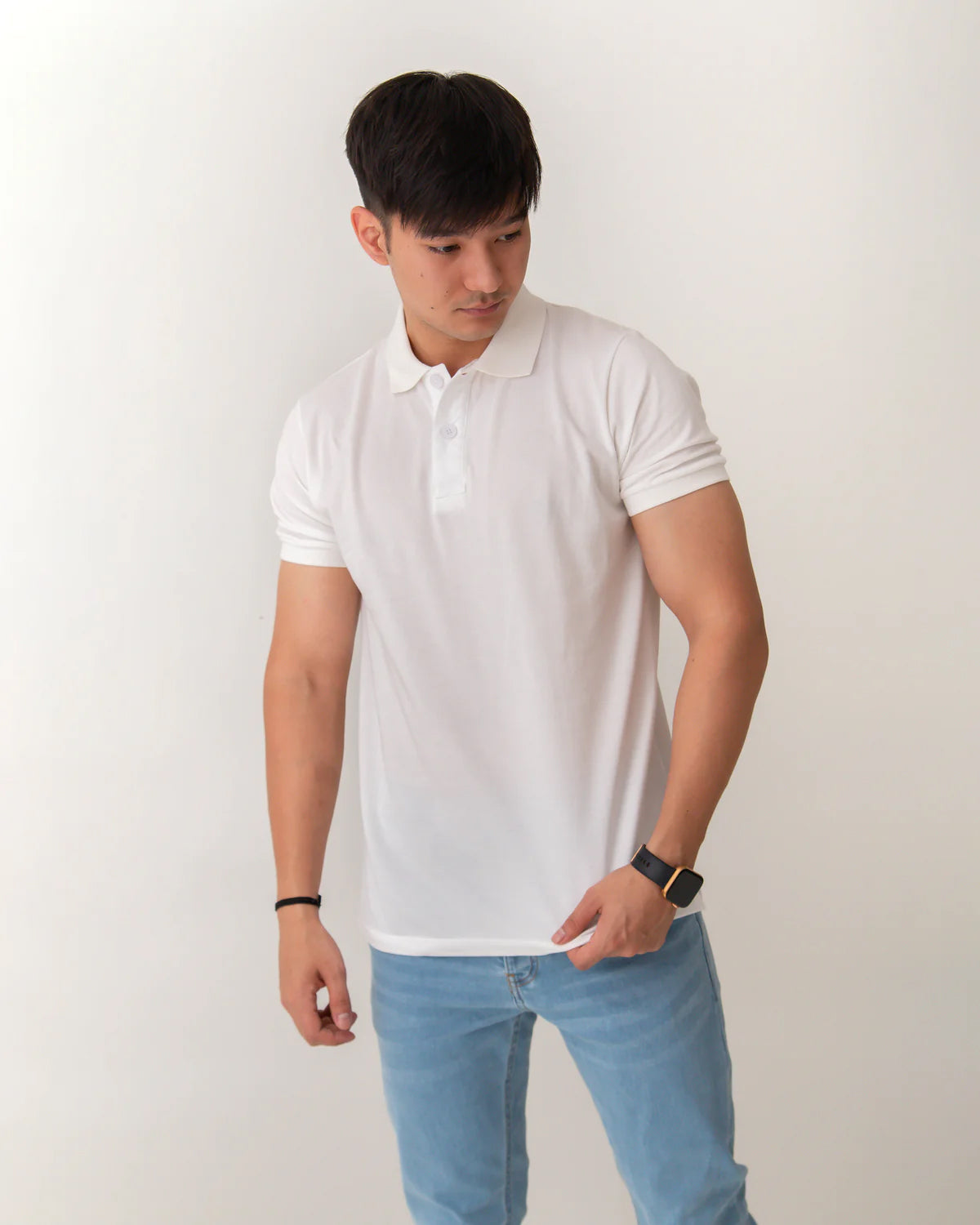 Men's Ribbed Collar Polo - White