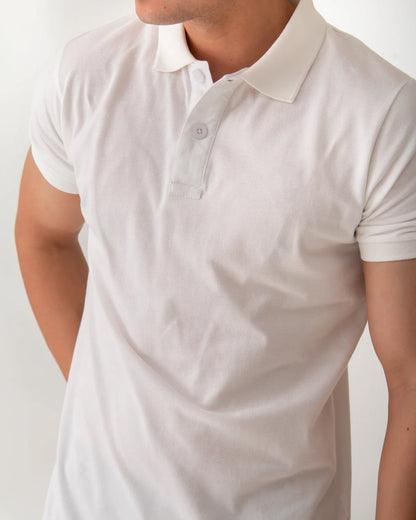 Men's Ribbed Collar Polo - White
